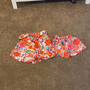 Pink Lily Multicolor Floral Mommy & Me Shorts - Orange Pink Blue Green